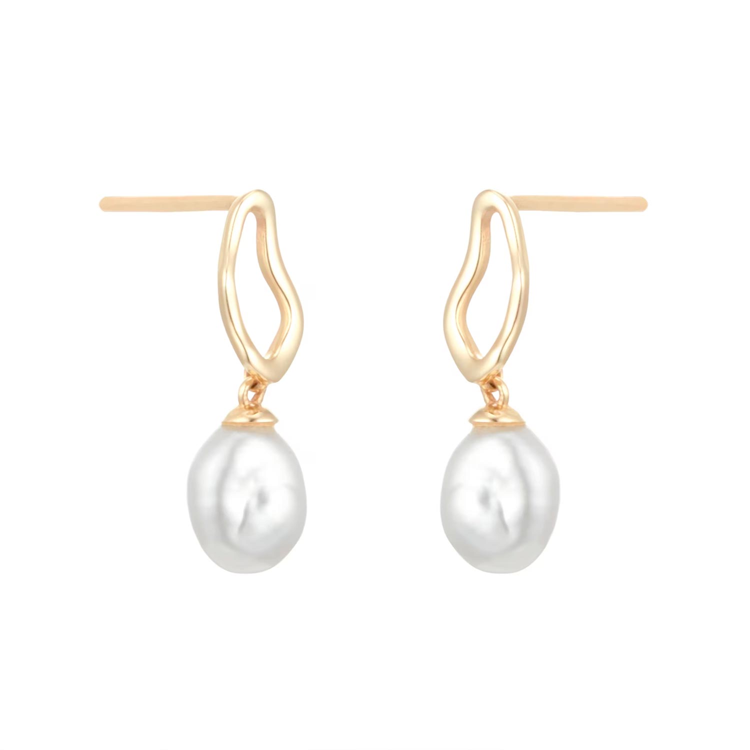 18ct Yellow Gold Baroque Pearl Stud Earrings - Image 3